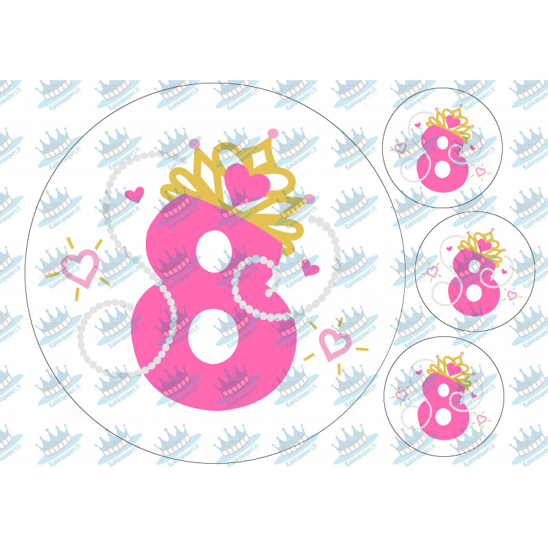 Pink pearl princess number eight - edible cake decoration